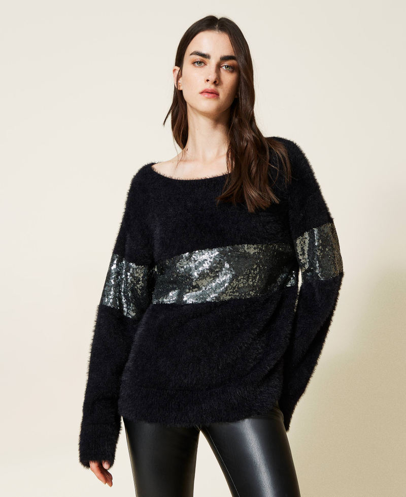 Maxi jumper with tulle and sequins Black Woman 222AP3541_00006_02