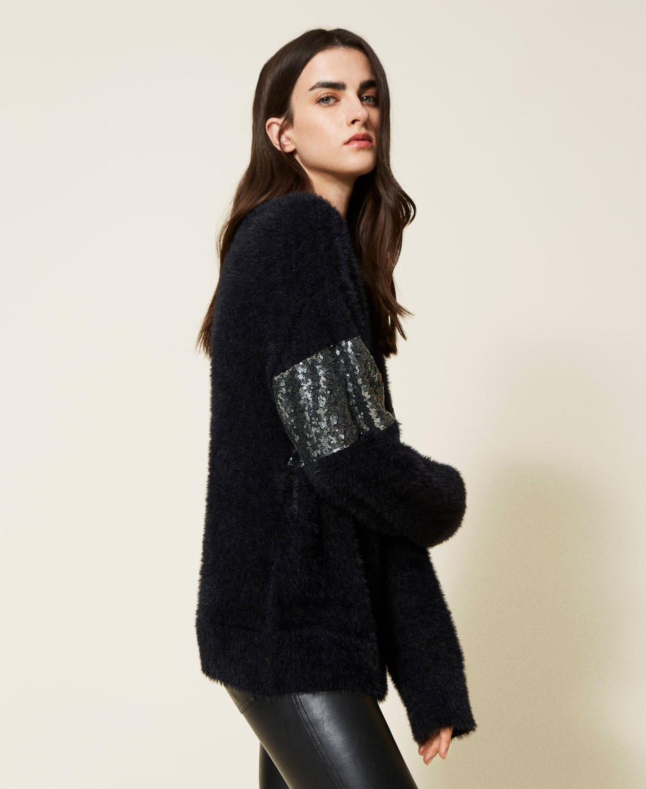 Maxi jumper with tulle and sequins Black Woman 222AP3541_00006_03