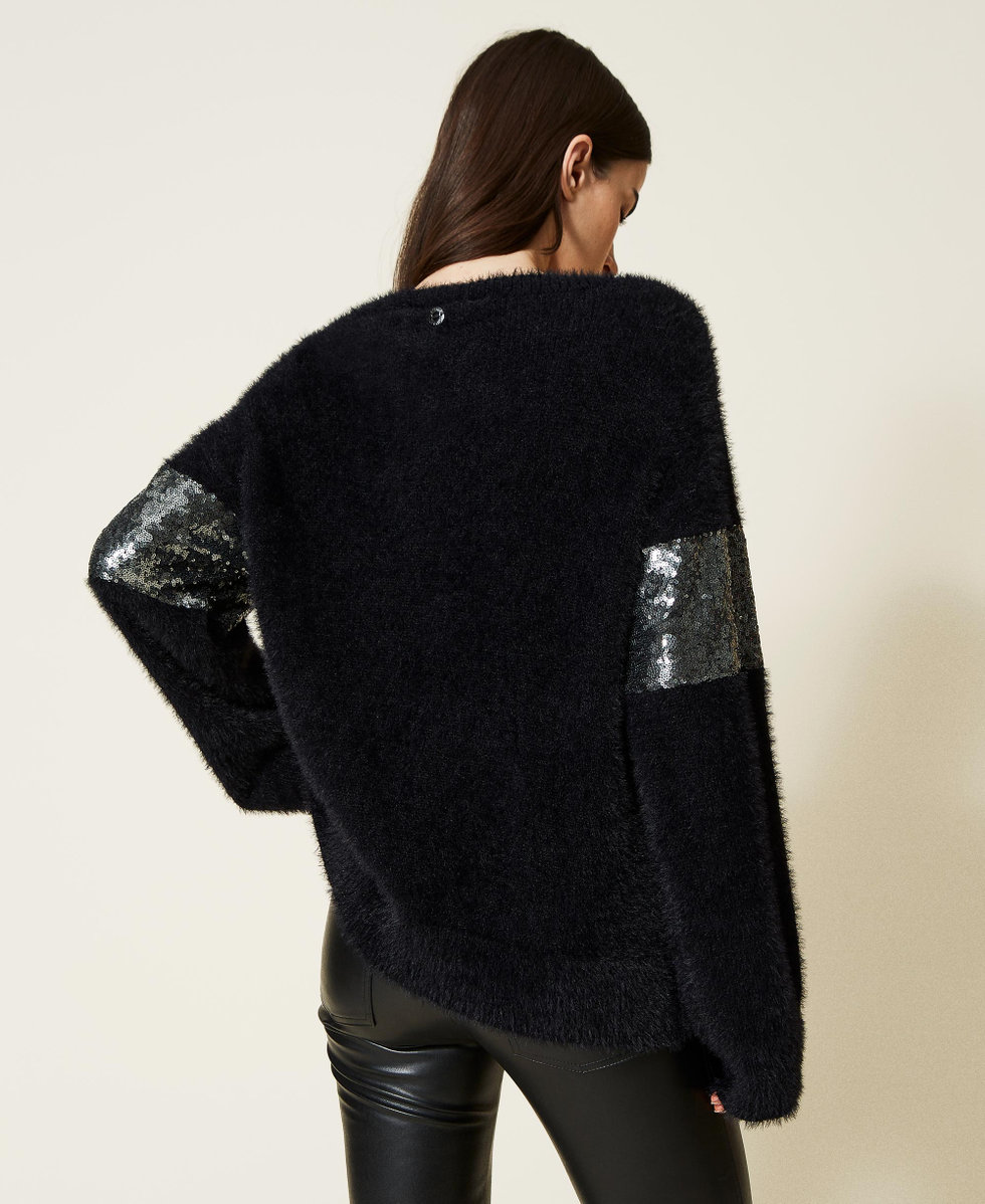 Maxi maglia con tulle e paillettes