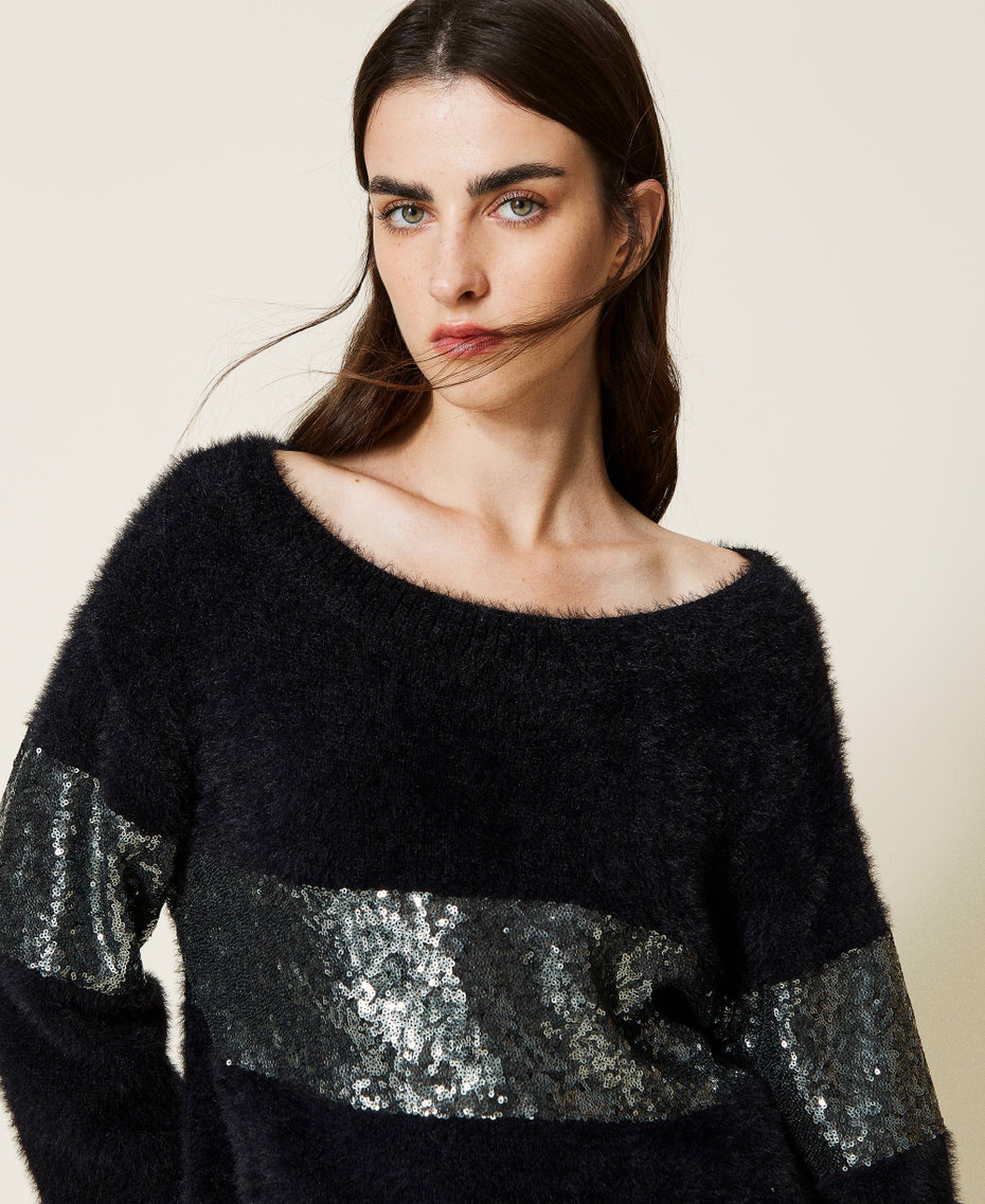 Maxi jumper with tulle and sequins Black Woman 222AP3541_00006_05