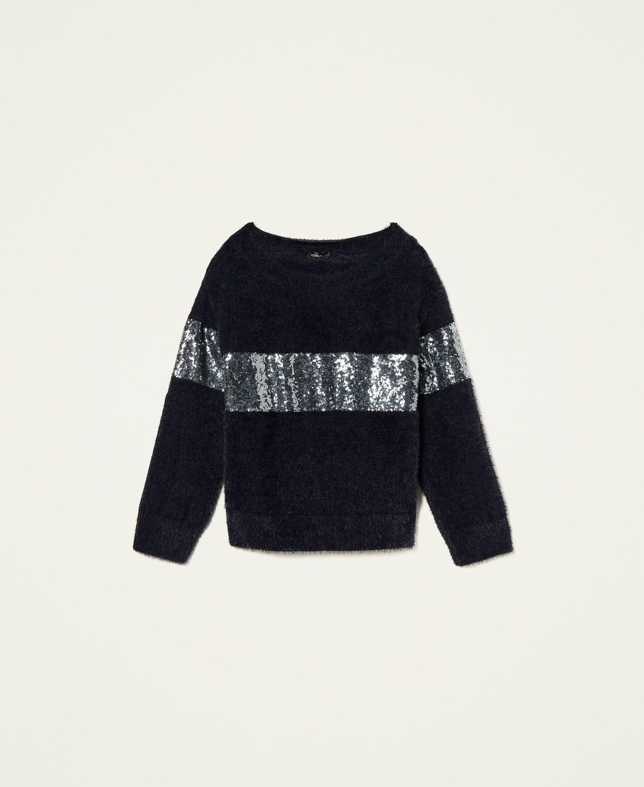 Maxi jumper with tulle and sequins Black Woman 222AP3541_00006_0S