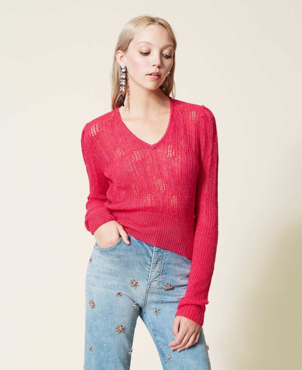 Pull ajusté tricoté Rose « Bright Rose » Femme 222AP3550-02
