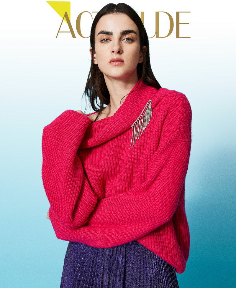 Maxi pull avec franges strass&eacute;es