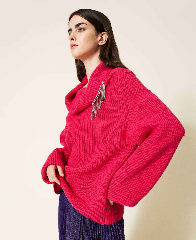 Maxi jumper with rhinestone fringes Woman, Pink | TWINSET Milano