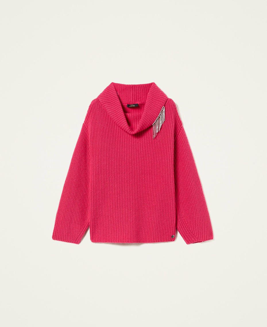Maxi maglia con frange di strass Rosa "Bright Rose" Donna 222AP3590-0S