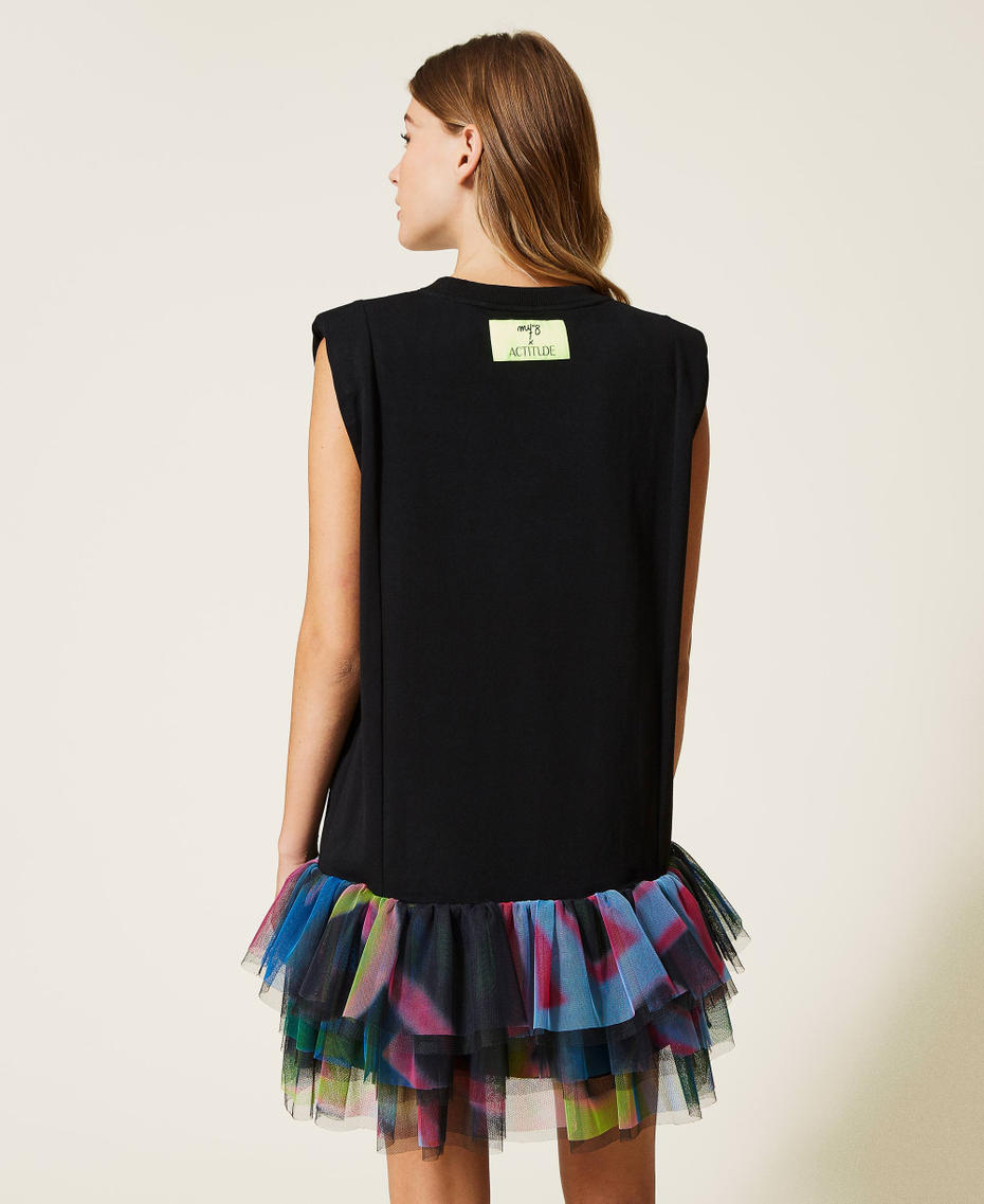 Short MYFO dress with tulle flounces Black / Graffiti Print Woman 222AQ2014-03