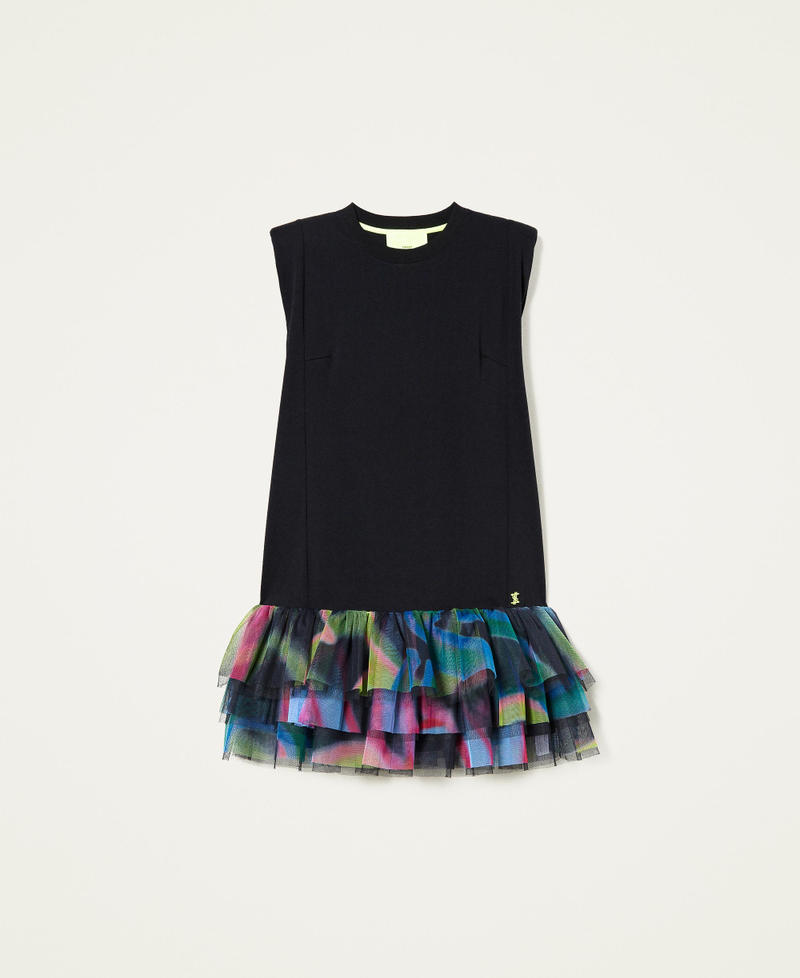 Short MYFO dress with tulle flounces Black / Graffiti Print Woman 222AQ2014-0S