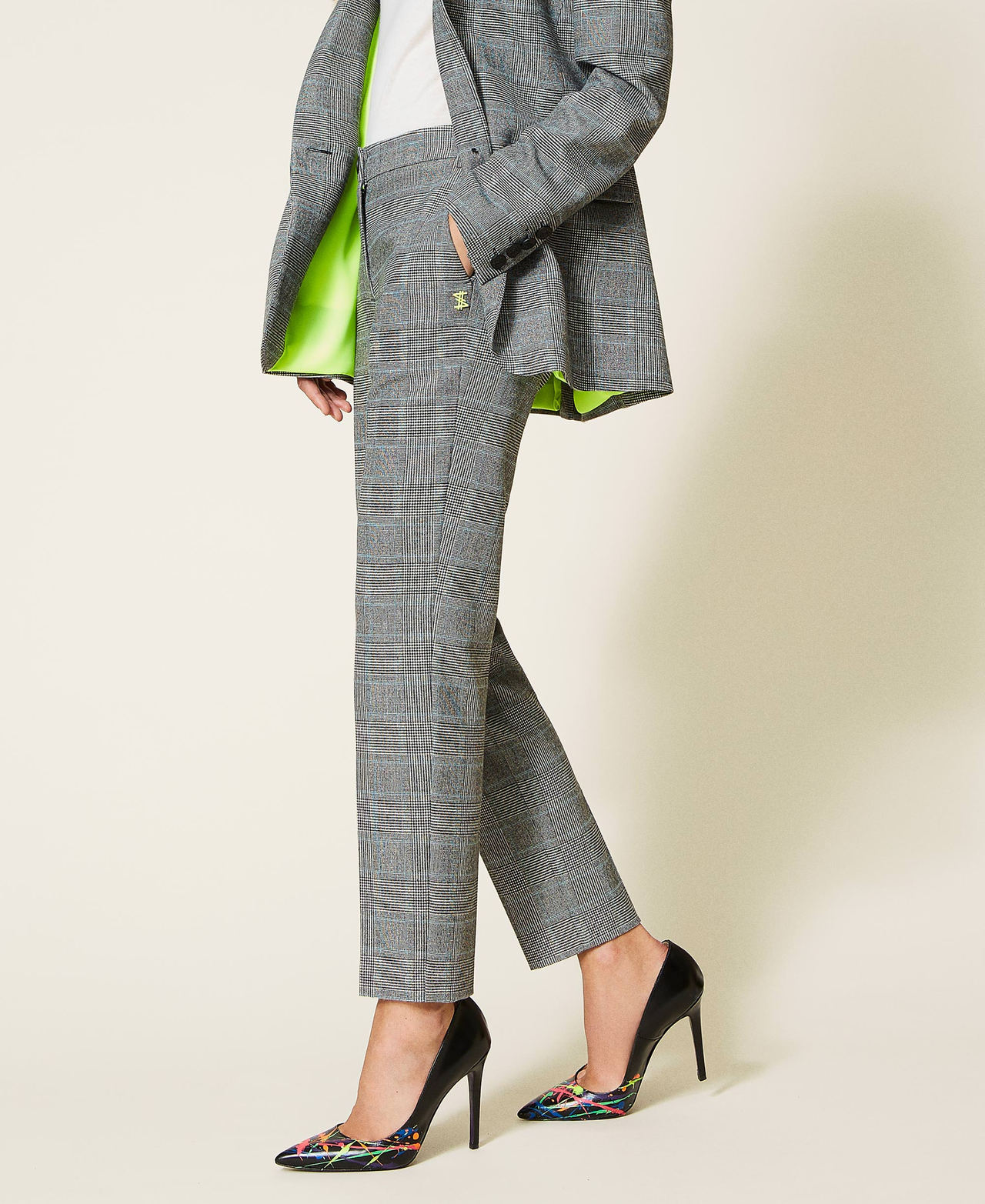 Pantalon cigarette MYFO en prince de Galles Femme Gris TWINSET