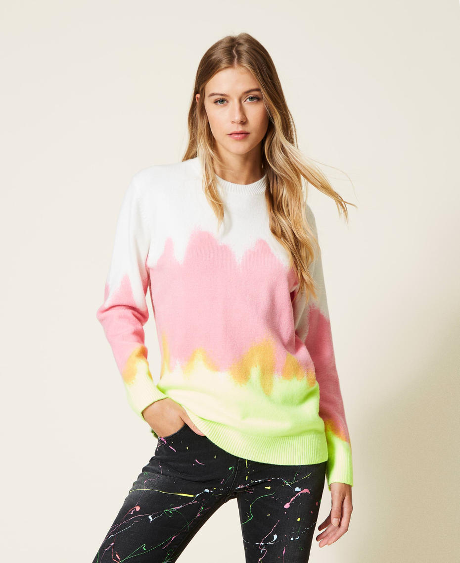 MYFO jumper with fadeout print Two-tone "Sunrise" Pink / Neon Yellow Woman 222AQ3080_10178_01