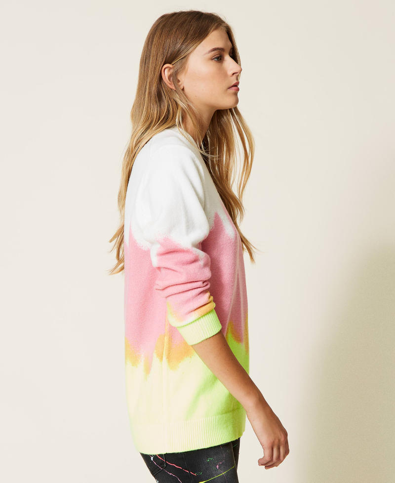 MYFO jumper with fadeout print Two-tone "Sunrise" Pink / Neon Yellow Woman 222AQ3080_10178_02