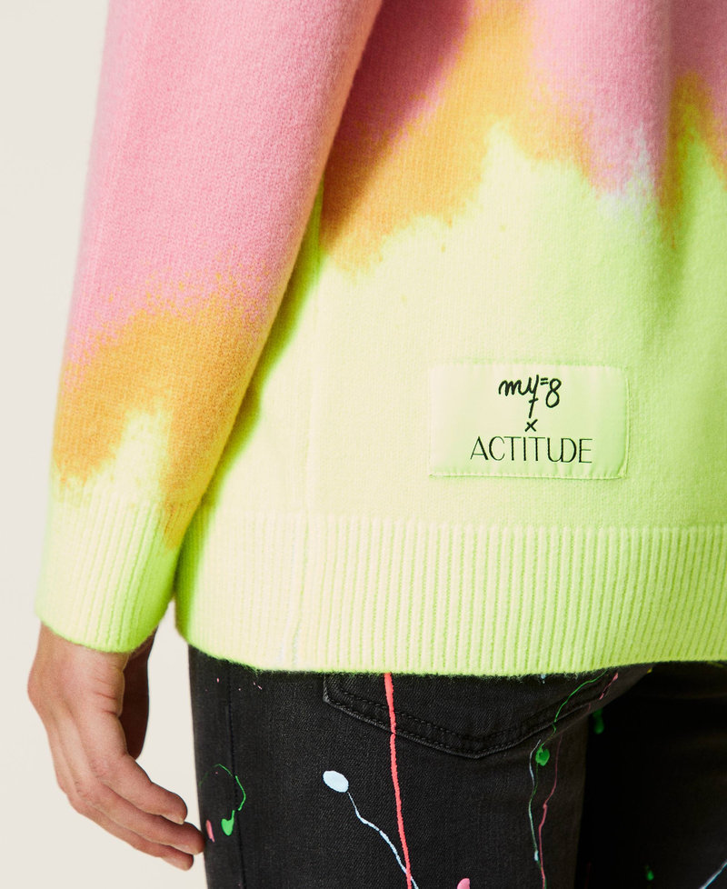 MYFO jumper with fadeout print Two-tone "Sunrise" Pink / Neon Yellow Woman 222AQ3080_10178_04