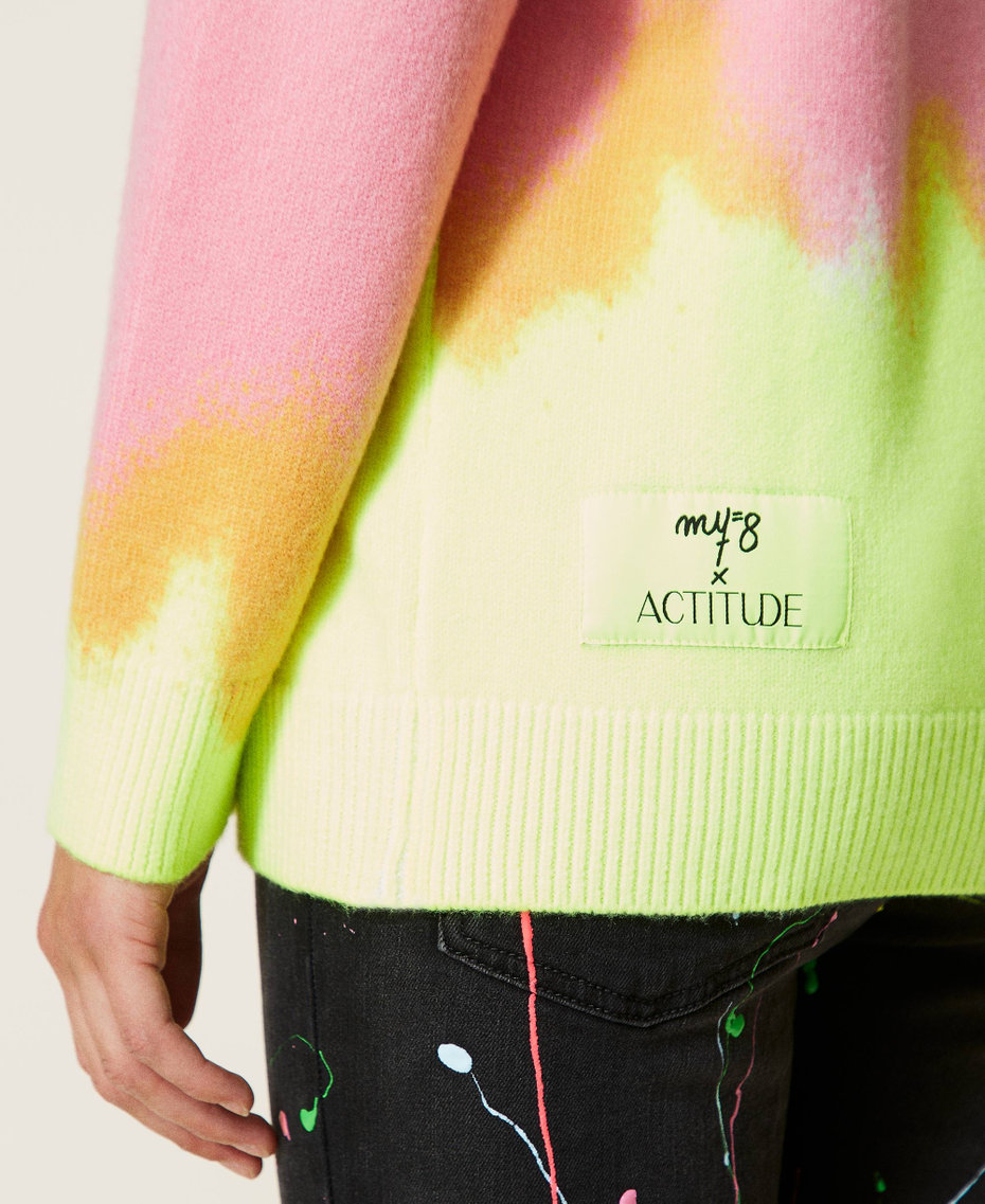 MYFO jumper with fadeout print Two-tone "Sunrise" Pink / Neon Yellow Woman 222AQ3080-04