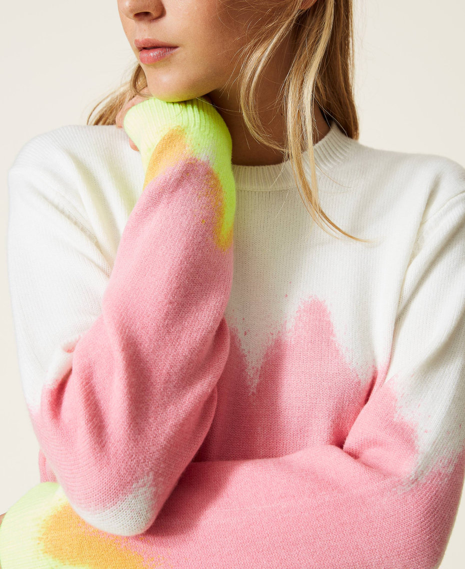 MYFO jumper with fadeout print Two-tone "Sunrise" Pink / Neon Yellow Woman 222AQ3080_10178_05