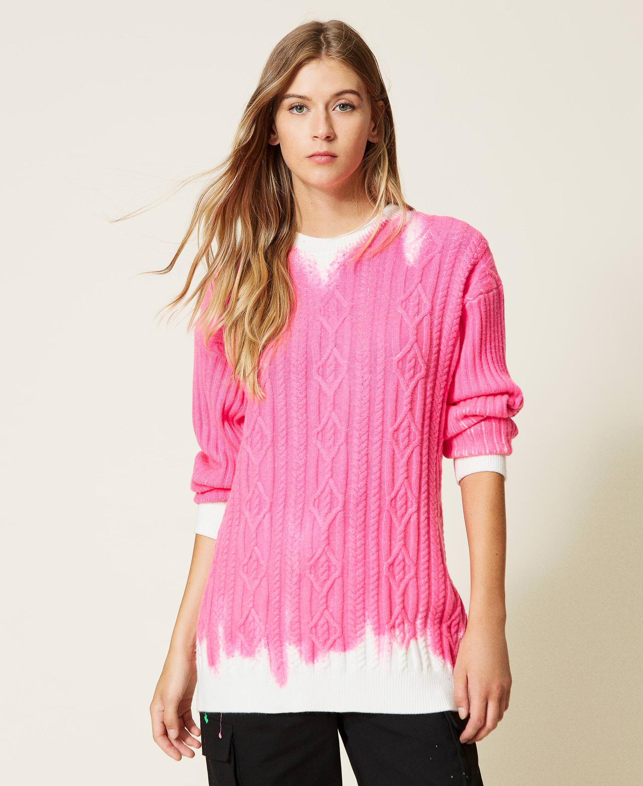 MYFO jumper with fadeout print and diamond shapes Fluorescent Pink Woman 222AQ3082-02