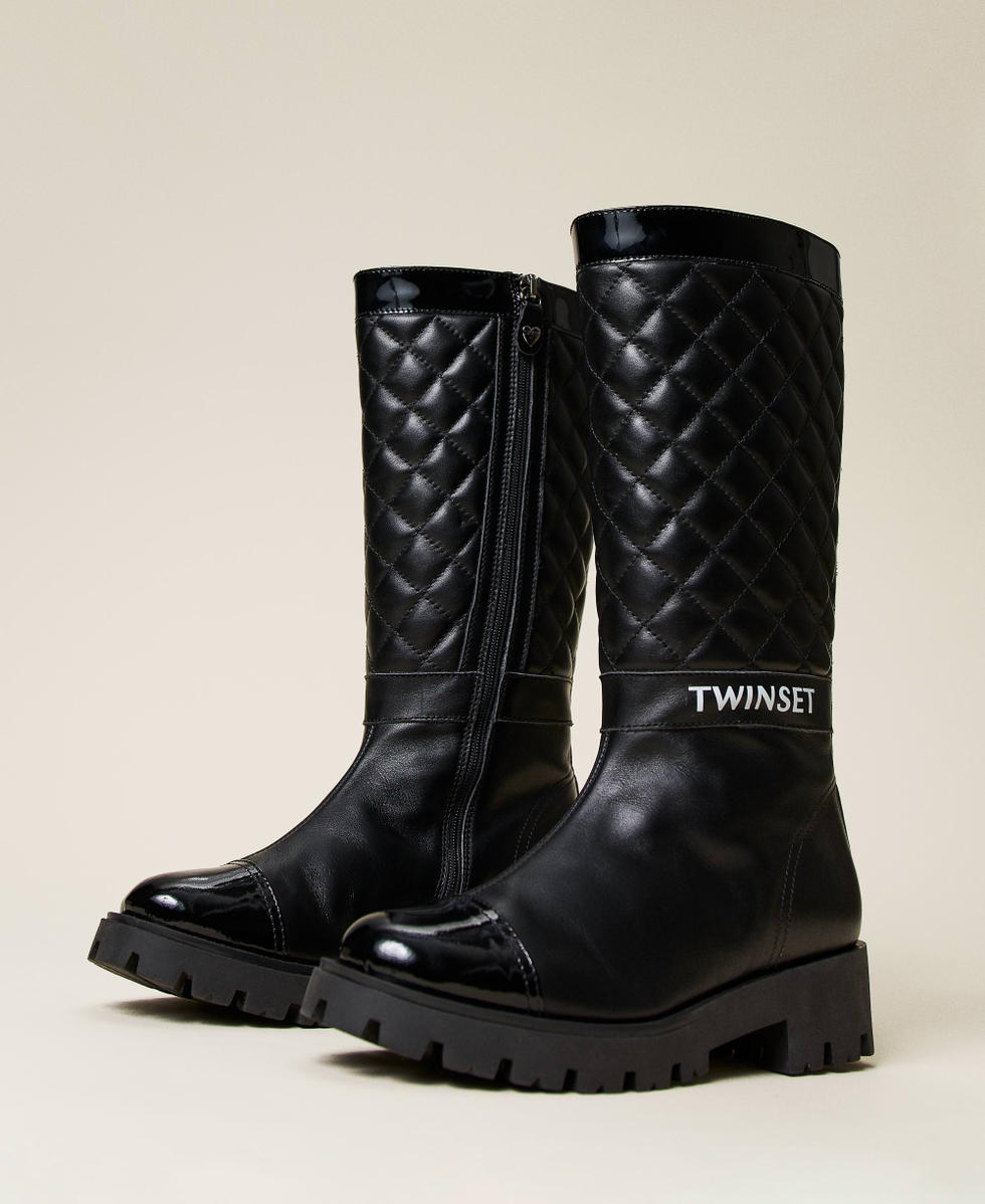Matelasse leather boots Girl Black TWINSET Milano