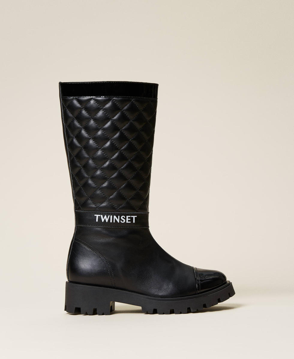 Matelasse leather boots Girl Black TWINSET Milano