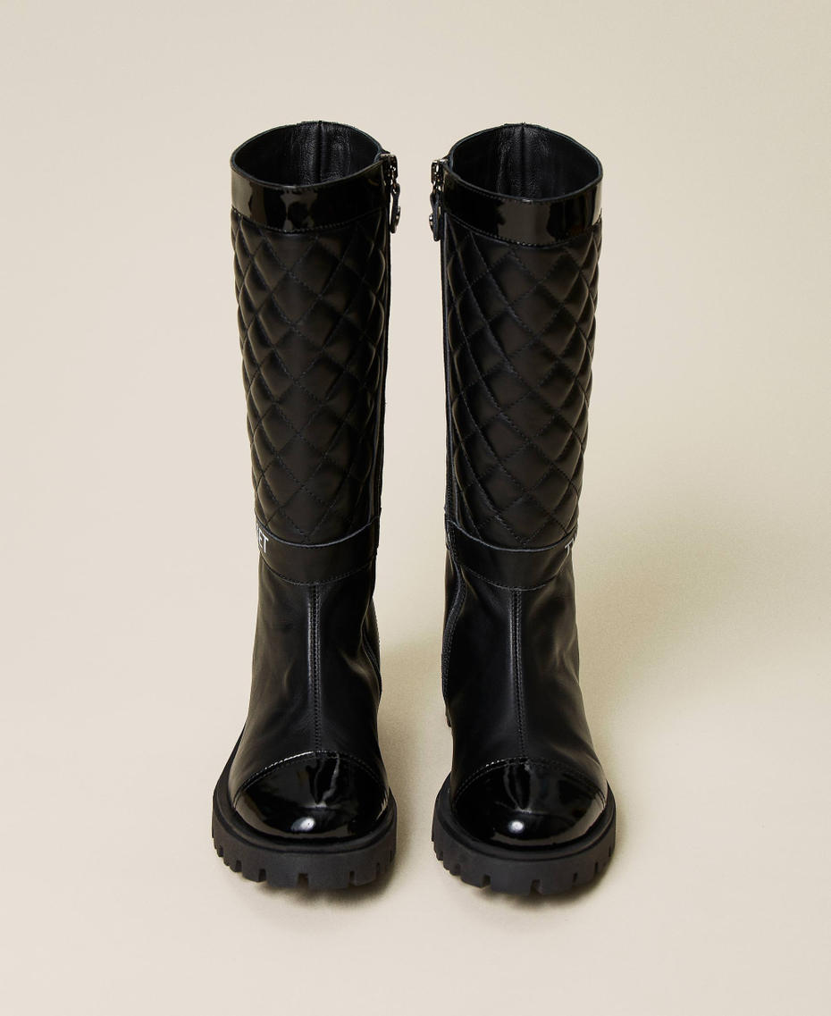 Matelassé leather boots Black Girl 222GCJ030-05