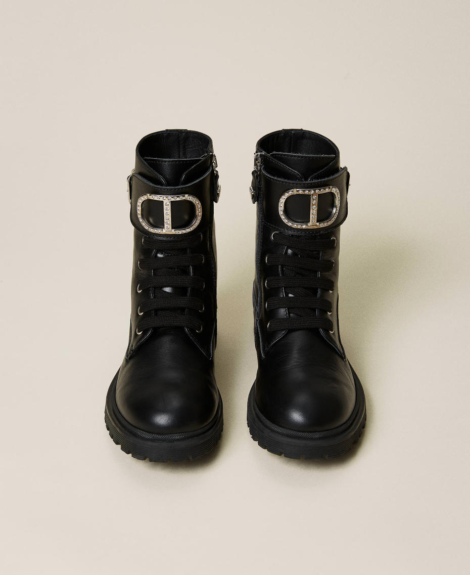 Leather combat boots with logo and strap