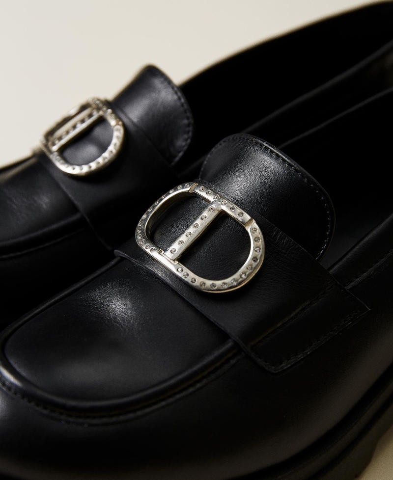 Leather loafers with logo and strap