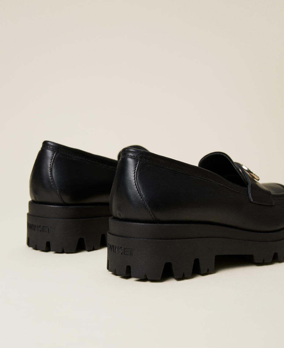 Leather loafers with logo and strap