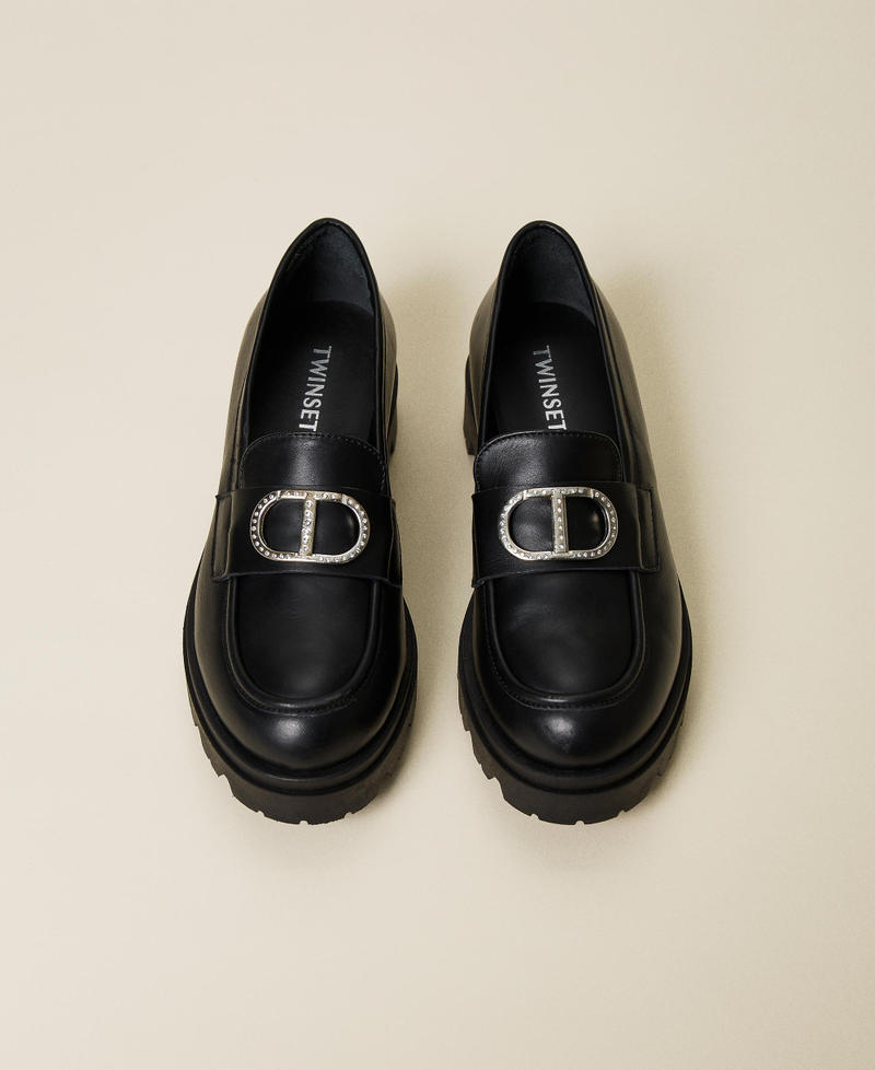 Leather loafers with logo and strap