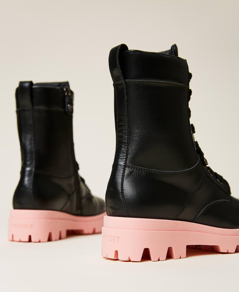 Leather combat boots with contrasting sole