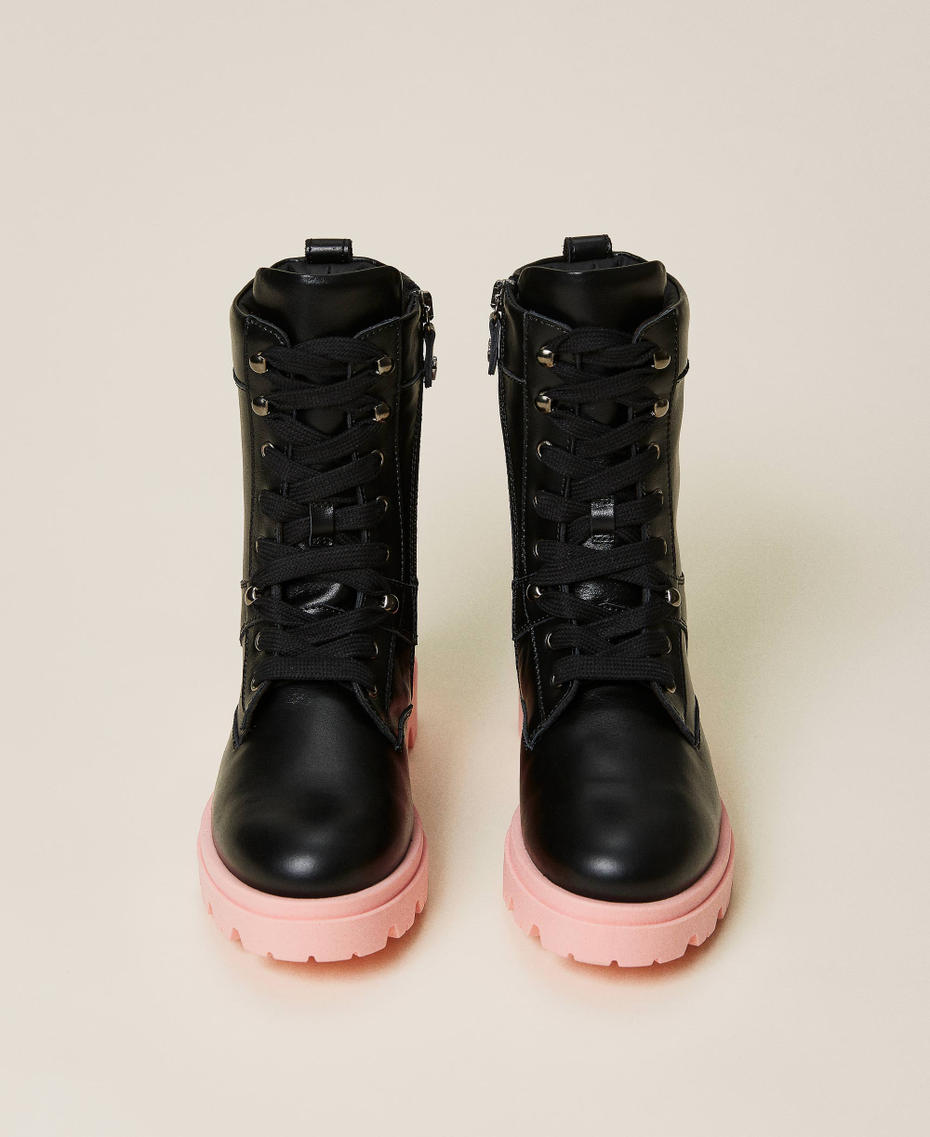 Leather combat boots with contrasting sole Black Girl 222GCJ050-05