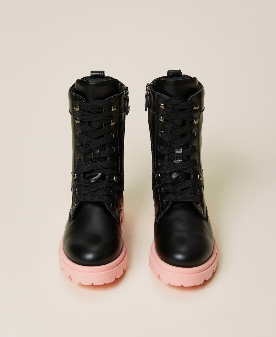 Leather combat boots with contrasting sole