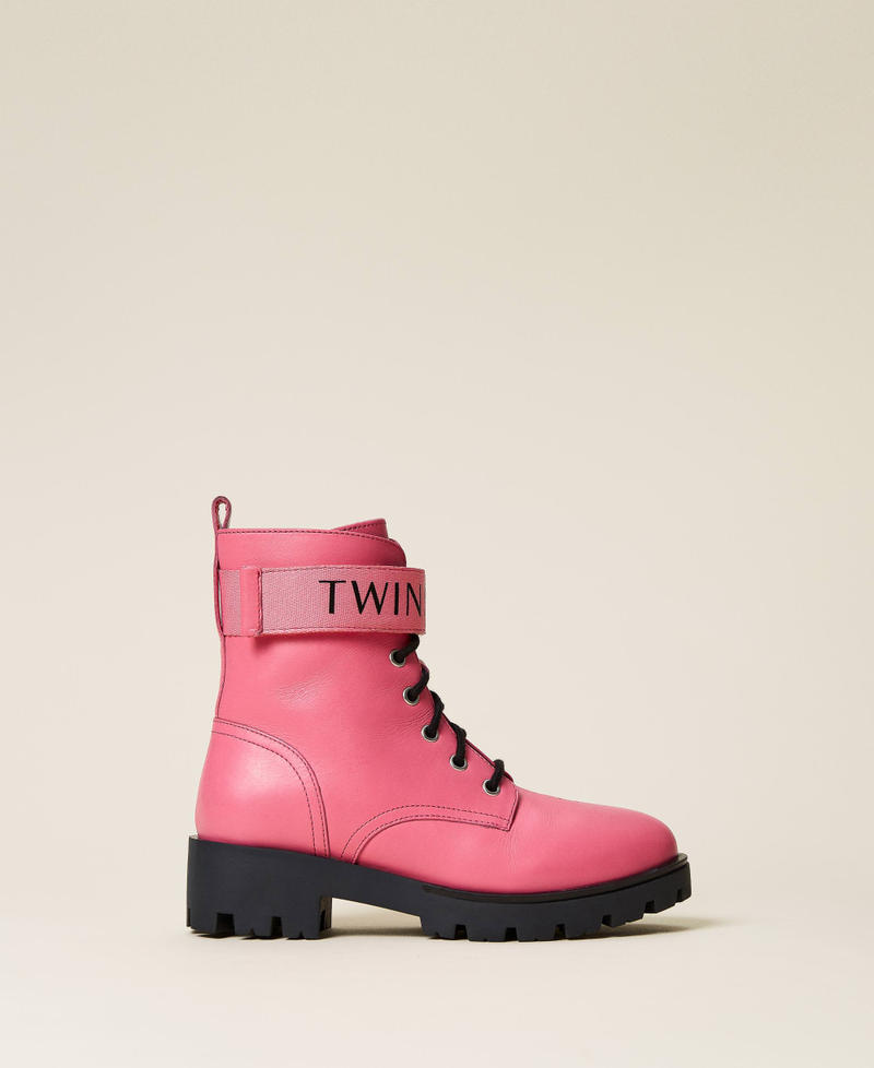 Colourful leather combat boots with logo "Sunrise" Pink Girl 222GCJ060-01