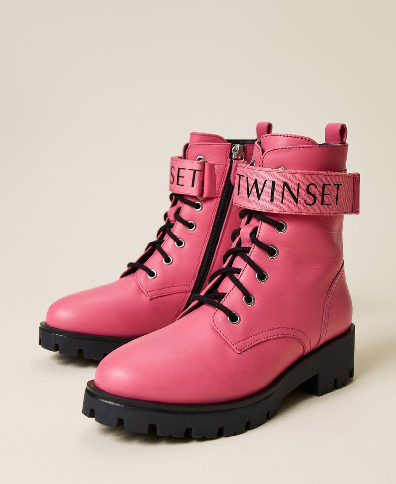 Colourful leather combat boots with logo "Sunrise" Pink Girl 222GCJ060-02