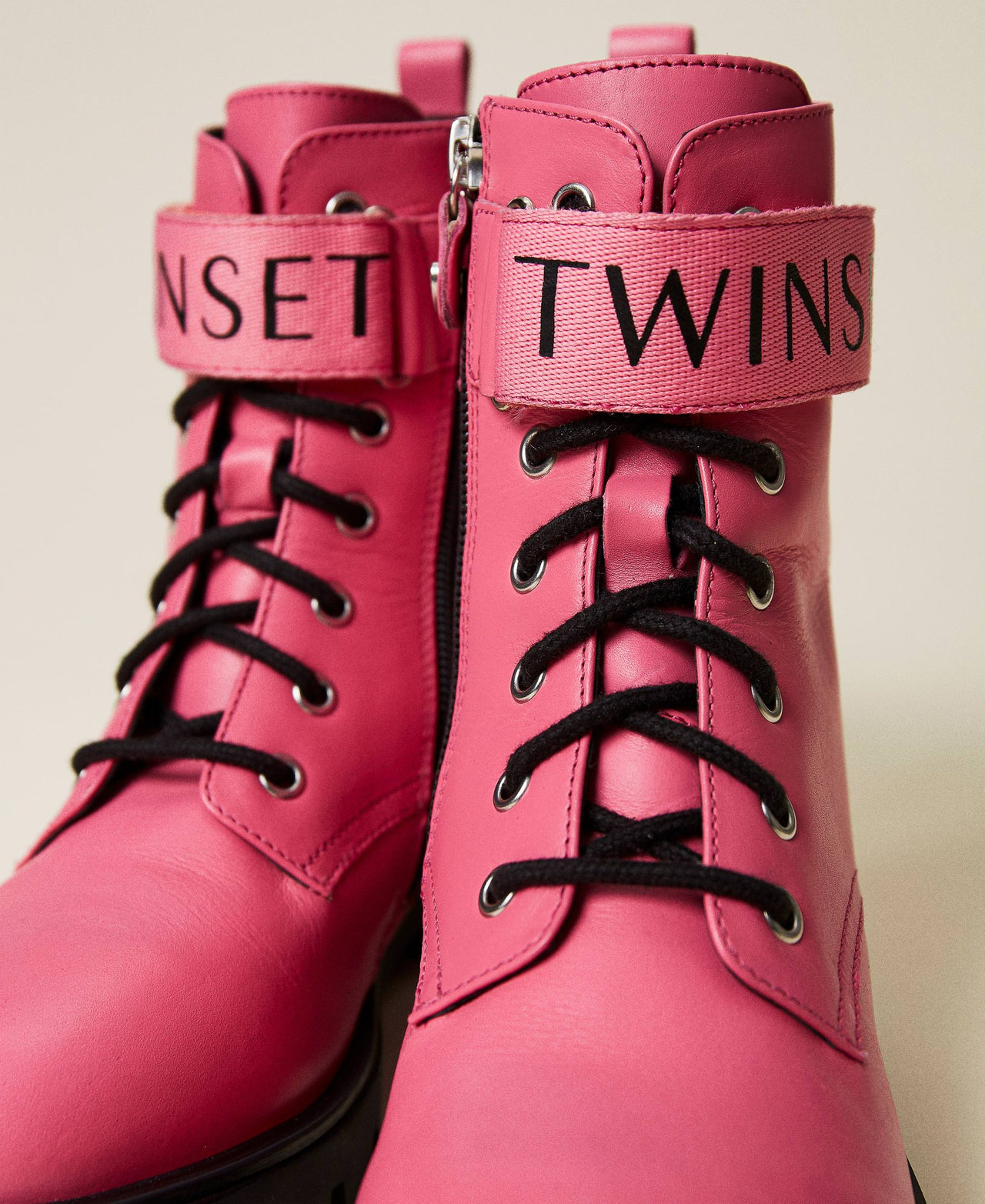 Colourful leather combat boots with logo