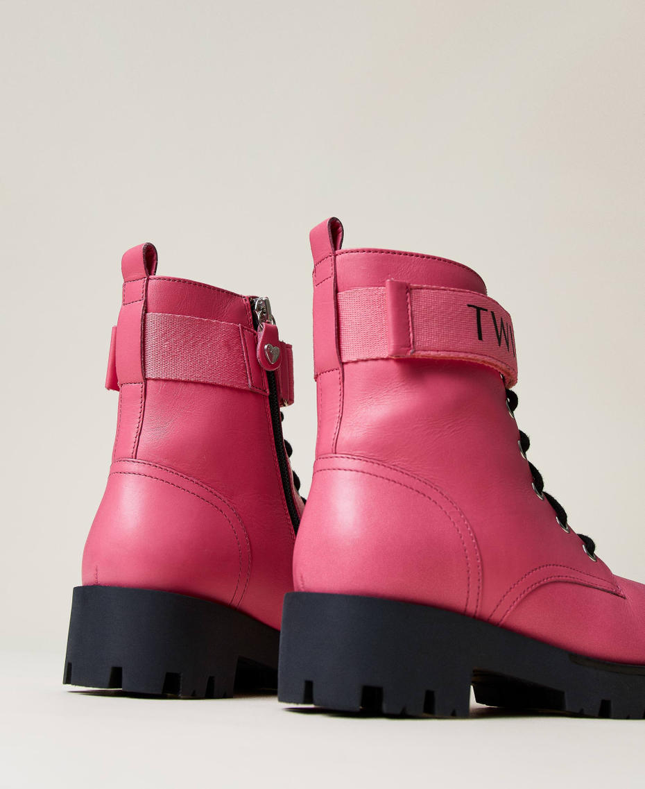 Colourful leather combat boots with logo "Sunrise" Pink Girl 222GCJ060-04