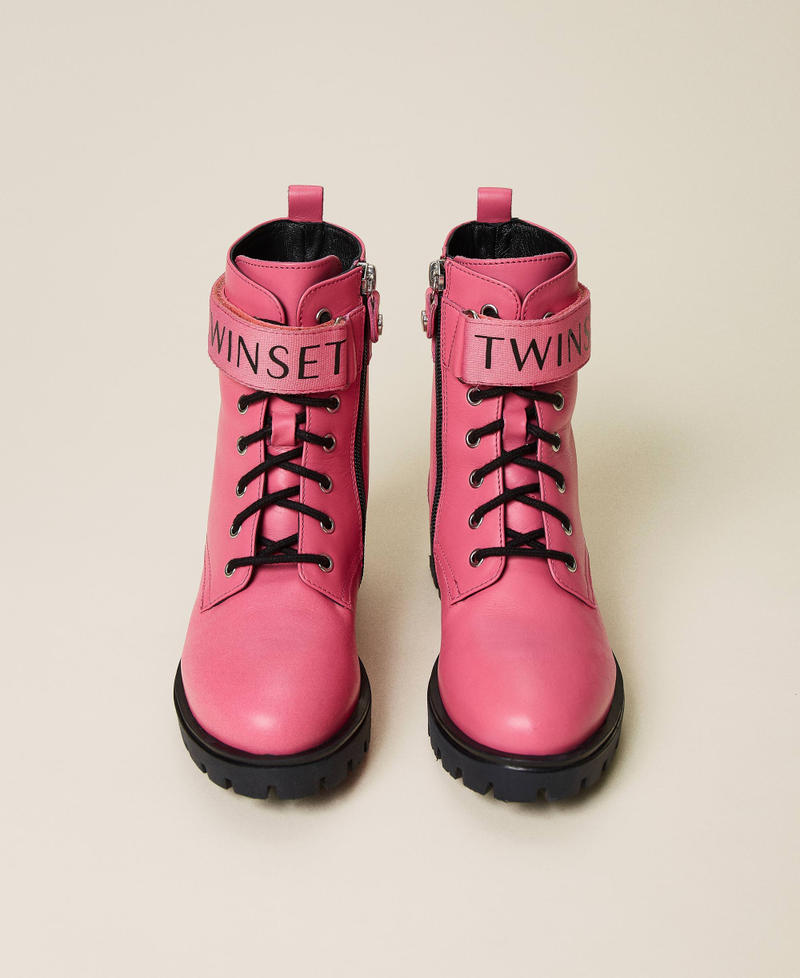 Colourful leather combat boots with logo "Sunrise" Pink Girl 222GCJ060-05