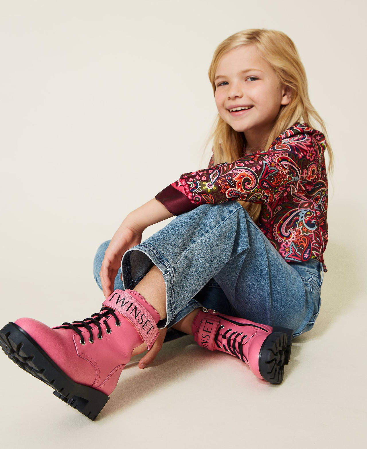 Colourful leather combat boots with logo