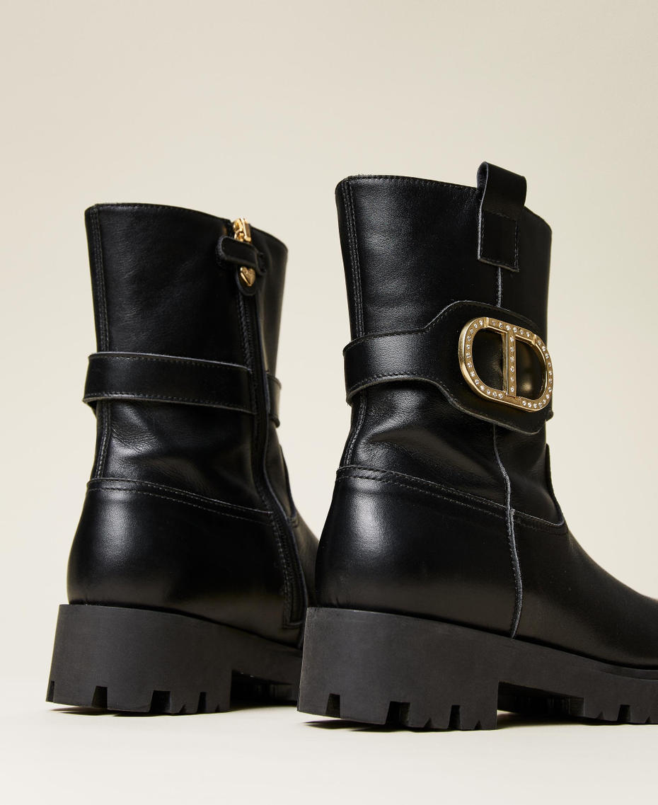 Leather biker boots with logo