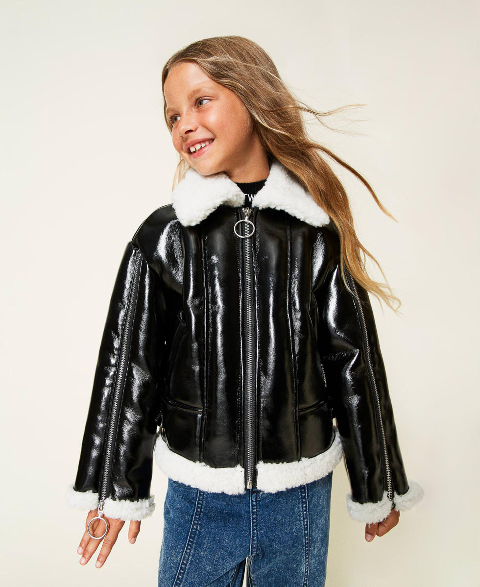Girls black faux leather jacket sale