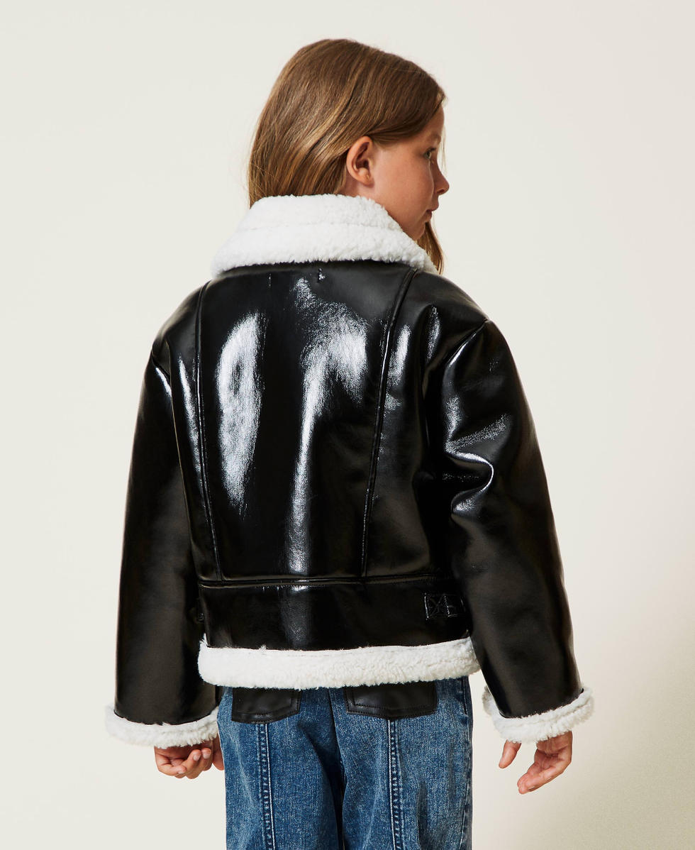 Perfecto effet cuir avec fausse fourrure Fille Noir TWINSET Milano