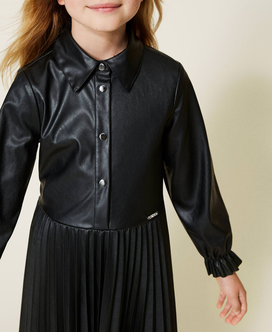 Leather-like dress with pleats Black Girl 222GJ2031-05