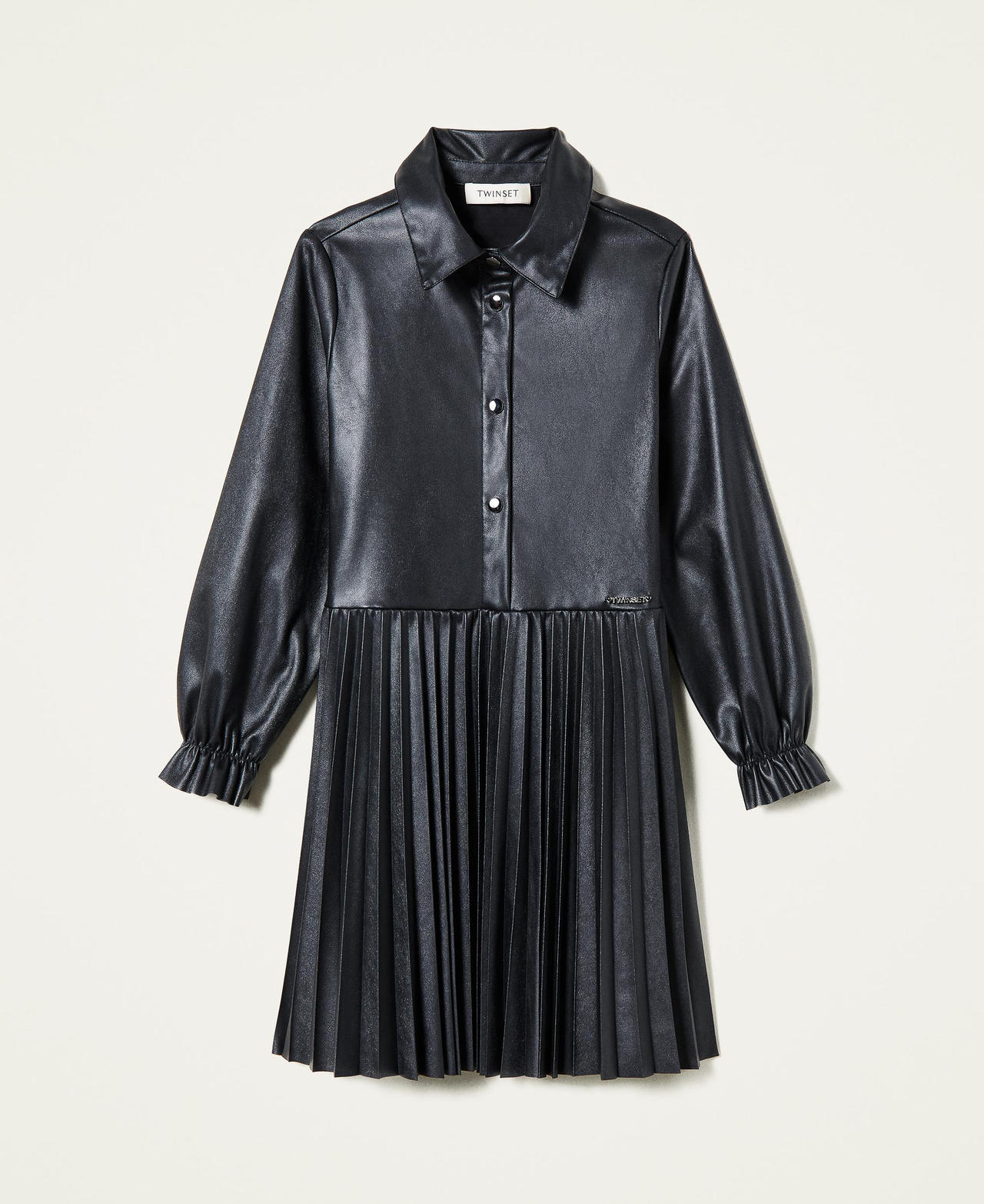 Leather-like dress with pleats Black Girl 222GJ2031-0S