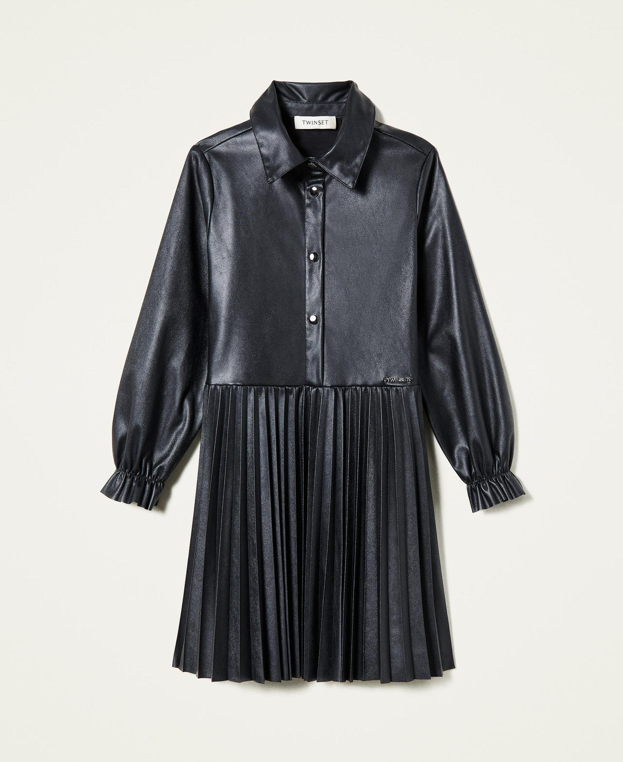 Leather-like dress with pleats