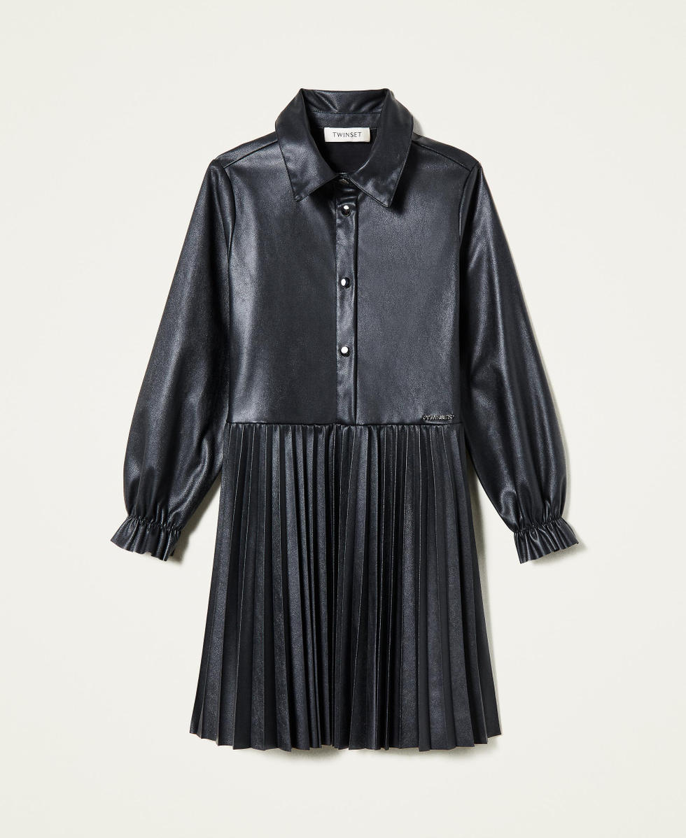 Kleid in Lederoptik mit Plissee