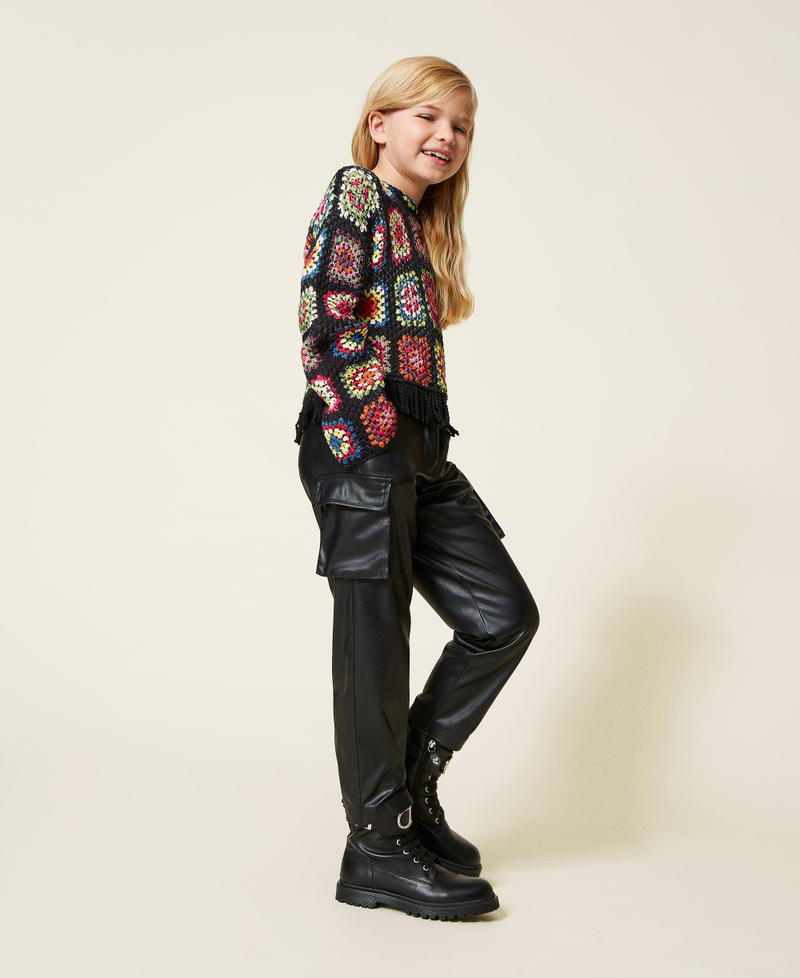 Leather-like cargo trousers