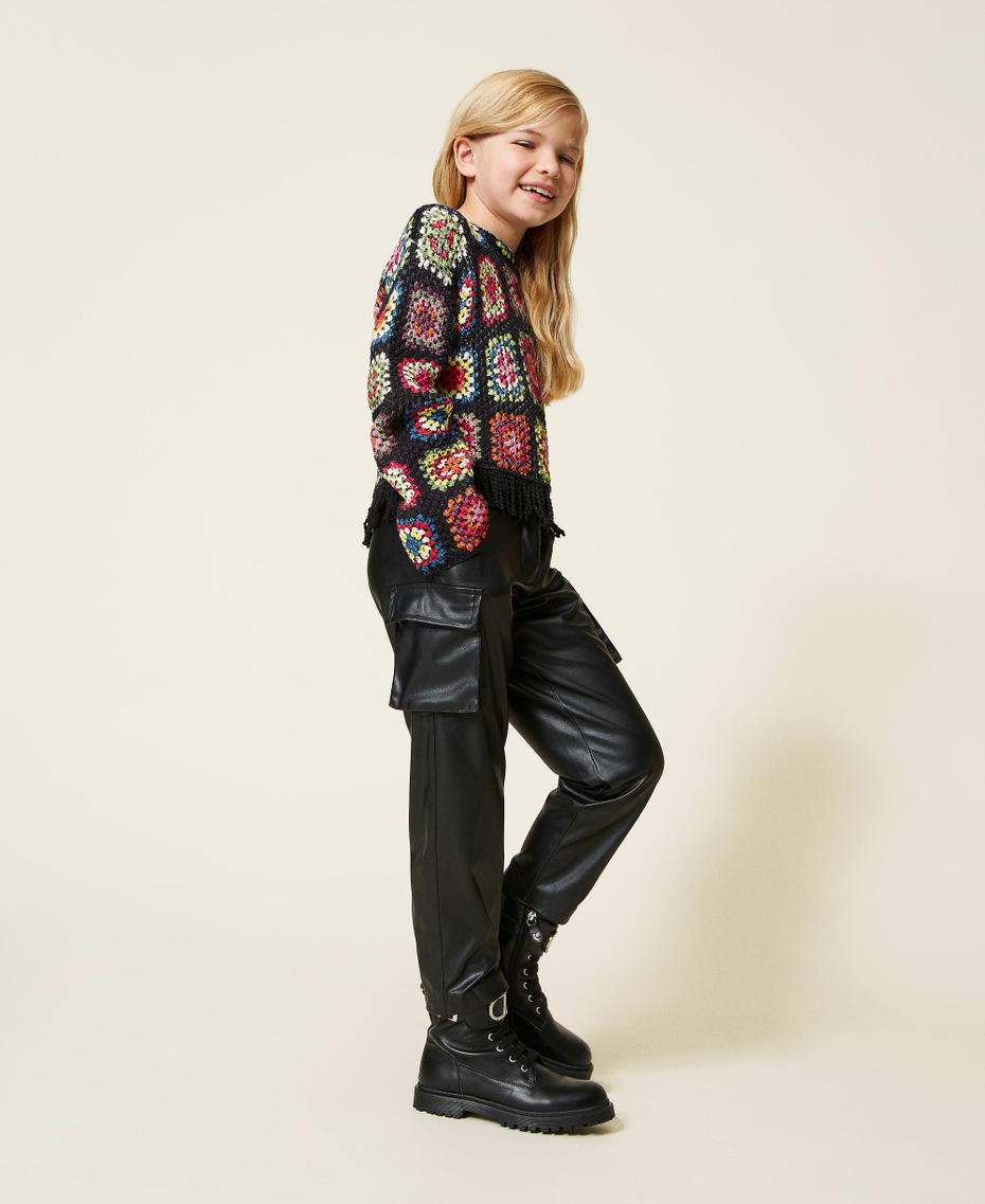 Leather-like cargo trousers