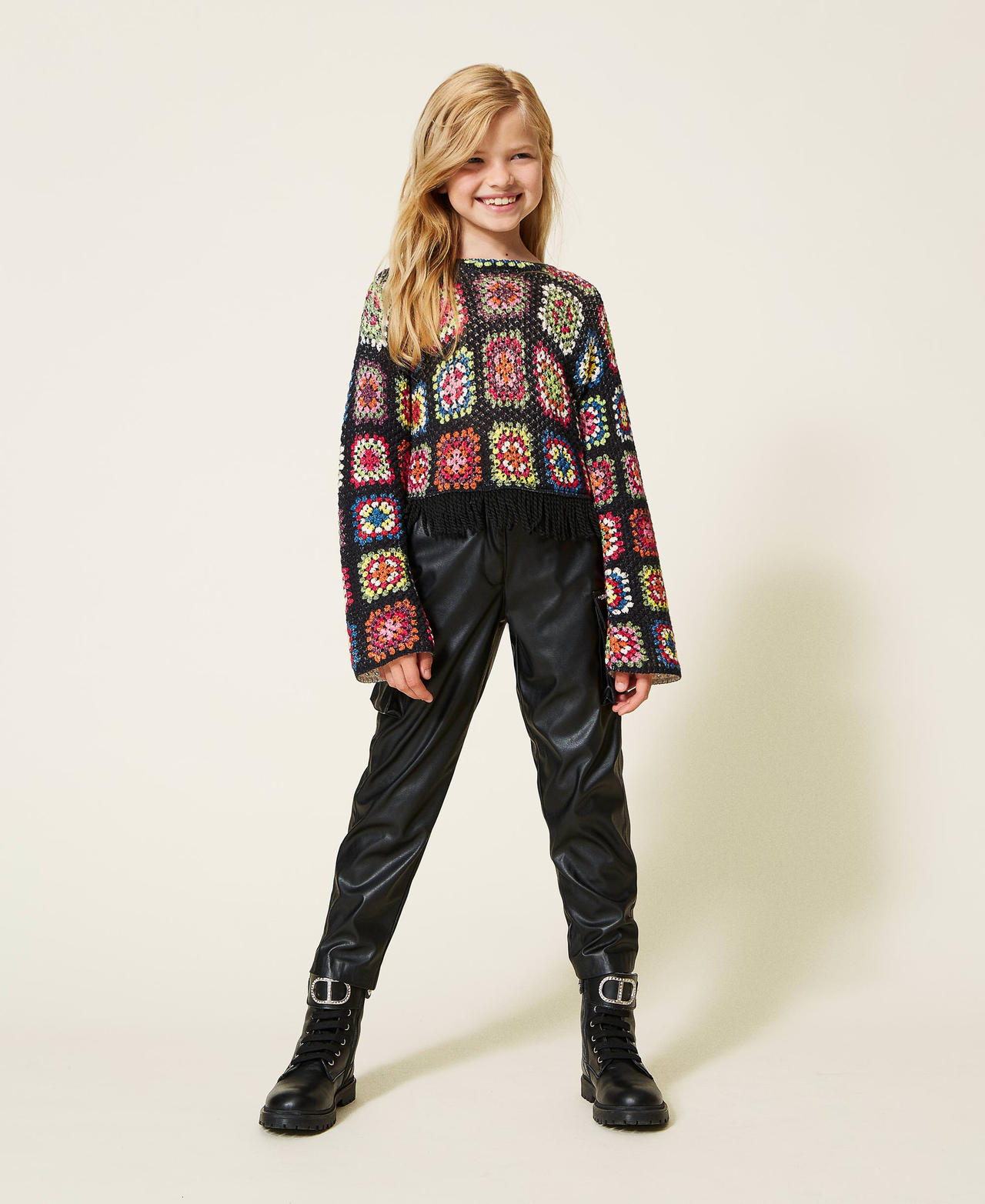 Leather-like cargo trousers