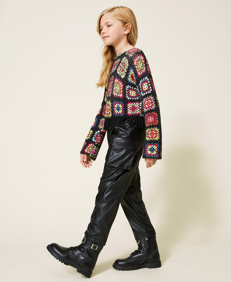 Leather-like cargo trousers