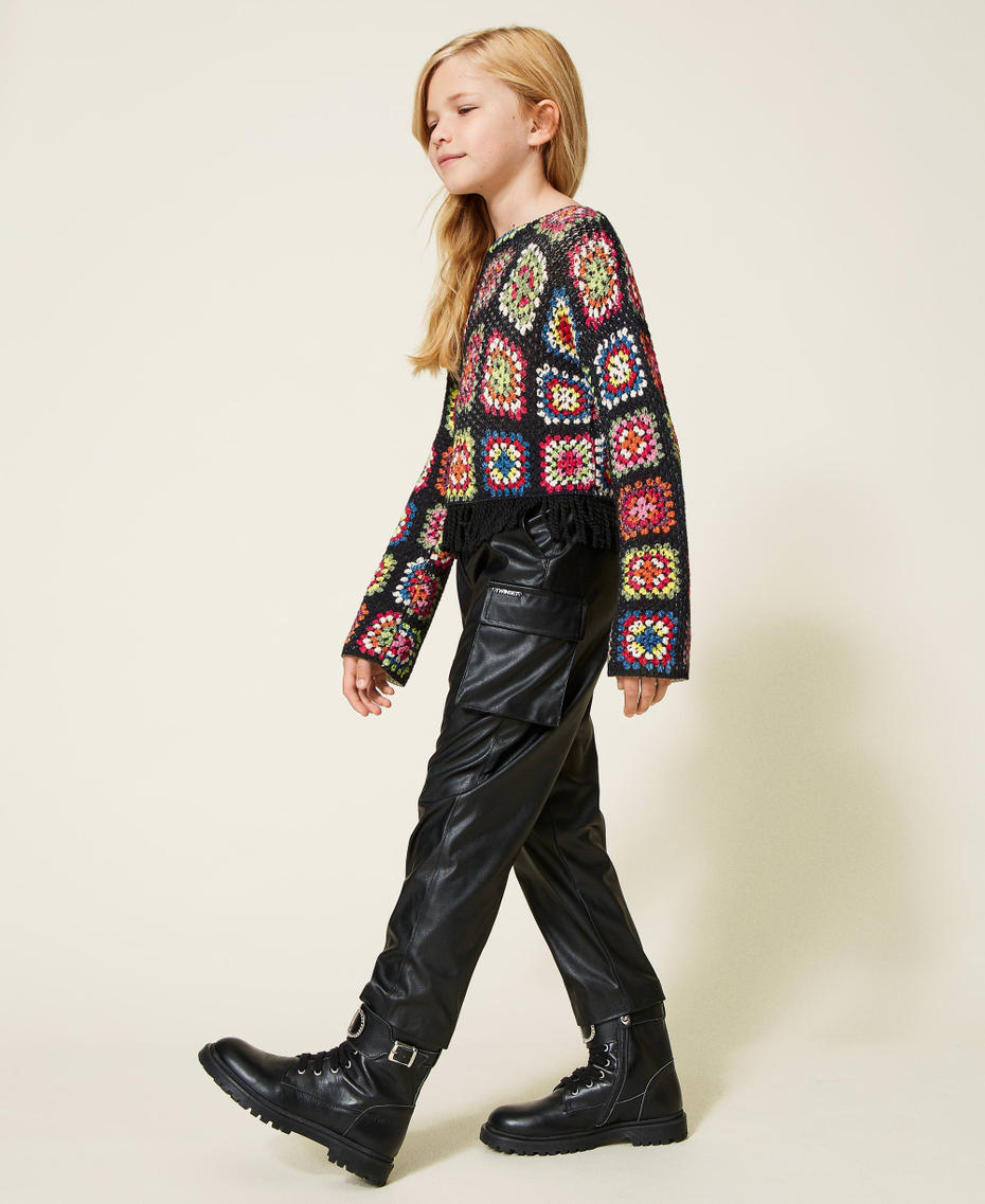 Leather-like cargo trousers