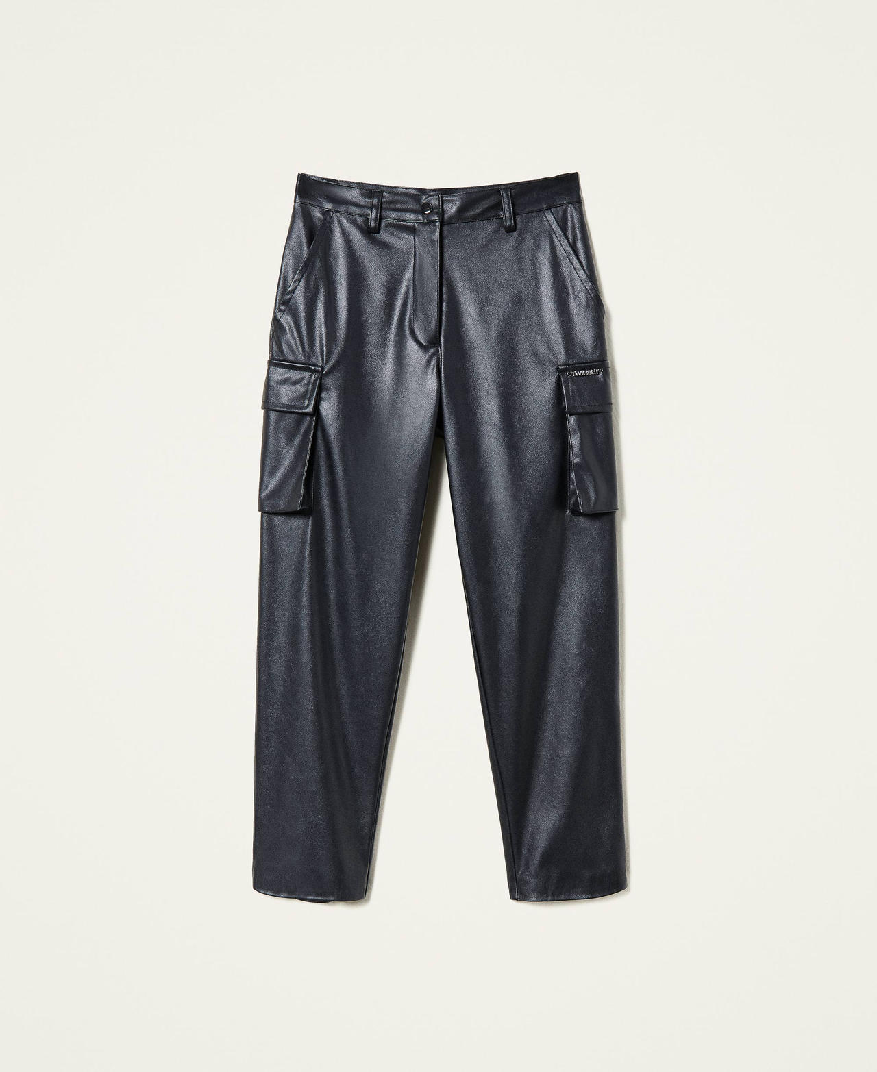 Leather-like cargo trousers