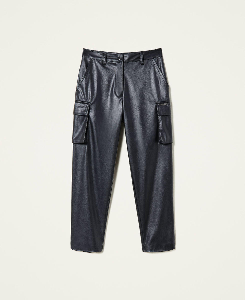 Leather-like cargo trousers