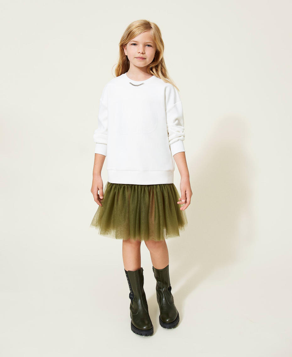 Scuba dress with slip Two-tone Off White / "Cypress" Green Girl 222GJ2041-01
