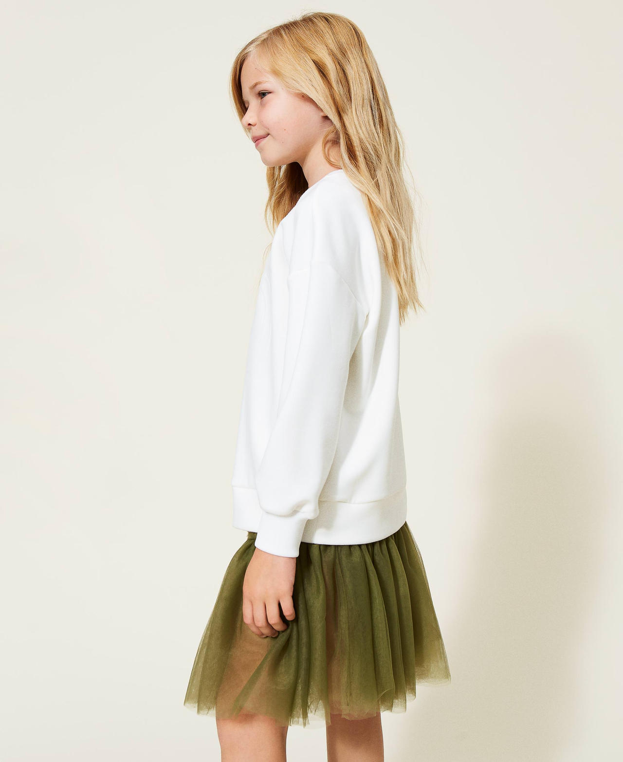 Scuba dress with slip Two-tone Off White / "Cypress" Green Girl 222GJ2041-02